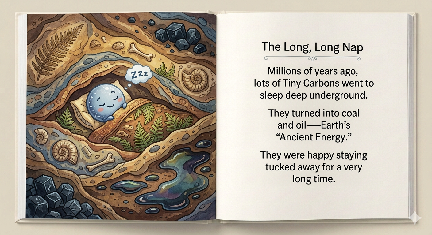 Cee-Cee tucked into a cozy earth-blanket with ancient fossils.